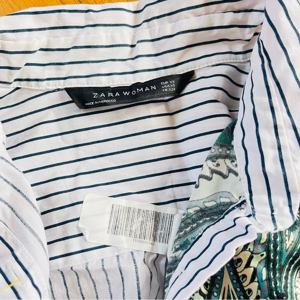 ZARA Woman Mixed Print Button Down – Blue Stripe Paisley – XS - Picture 4 of 5
